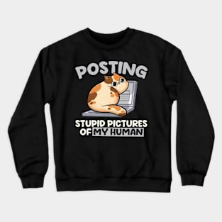 Posting Stupid Pictures of My Human - Cute Funny Cat Gift Crewneck Sweatshirt